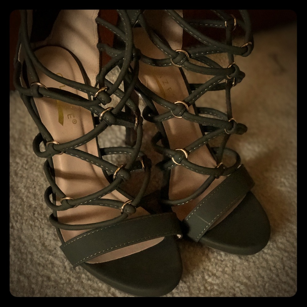 Strapped Olive Heels